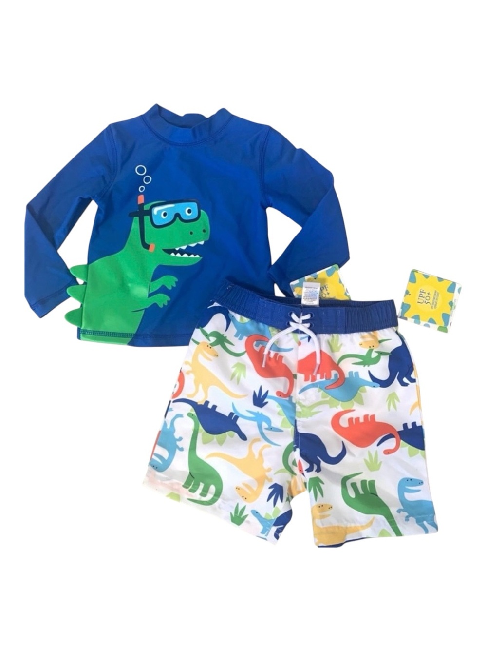 Little Me Boys Swim Trunks and Long-Sleeve Rash-guard